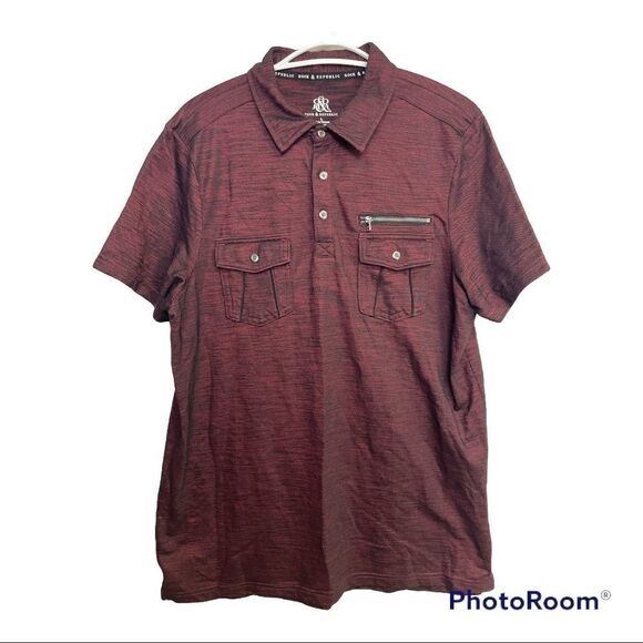 𝅺rock & Republic Maroon/Black Collared Short Sleeve Sz Large - Picture 1 of 6